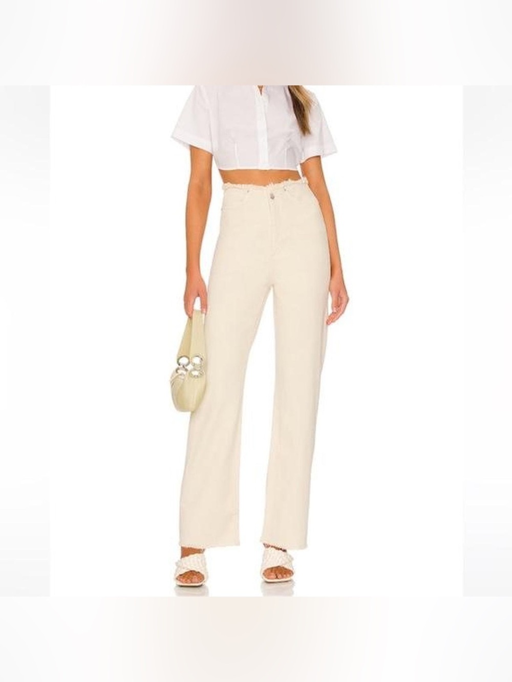WeWoreWhat Cream Frayed Waist & Hem Wide Leg Jeans Size 31